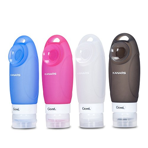 KANARS Portable Travel Bottles Silicone Containers Set of 4,Blue/Orichid/White/Charcoal Gray,3 oz