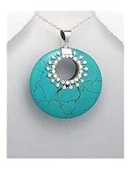 Reconstructed stones Pendant Necklace In 92.5 Sterling Silver