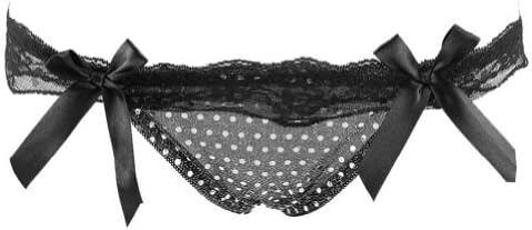 Women's Sexy Sequin Ruffle Hollow Bow Lace Thong G-string V-string Panties (Black with silver sequin)