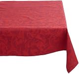 Mahogany Red and Burgundy Jacquard Cotton Scroll Square Tablecloth, 60-Inch by 60-Inch