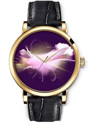 SPRAWL Aanalog Fashion Series Gold Ladies Watches of Genuine Black Leather Strap,Unique Wrist Watch for Women Girls Designed with Branches and pink flower on dark background