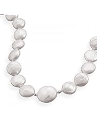 MMA Silver - 16 inch + 2 inch Cultured Freshwater Coin Pearl Necklace