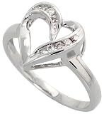 14k White Gold Heart Ring 7/16 (11mm) wide, w/ 0.10 Carat Round Brilliant Diamonds
