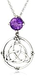 Sterling Silver Round-Shaped Amethyst Celtic Pendant with Silver Chain, 18.5"