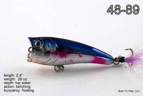 2.4" Topwater Metallic Blue Shad Chugger Popper Fishing Lure for Bass & Trout with Matching Tail