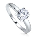 Sterling Silver 925 Cubic Zirconia CZ Round Solitaire Ring - Nickel Free Valentine Engagement Ring