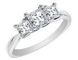 Diamond Engagement Anniversary Three Stone Princess Cut Ring 1 Carat (ctw) in 14K White Gold