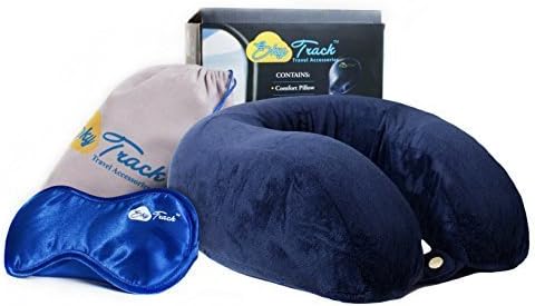 Luxury Airplane Pillow Comfort Set by Sky Track - Ultra Soft Memory Foam Travel Neck Pillow - Perfect Christmas Gift or Present