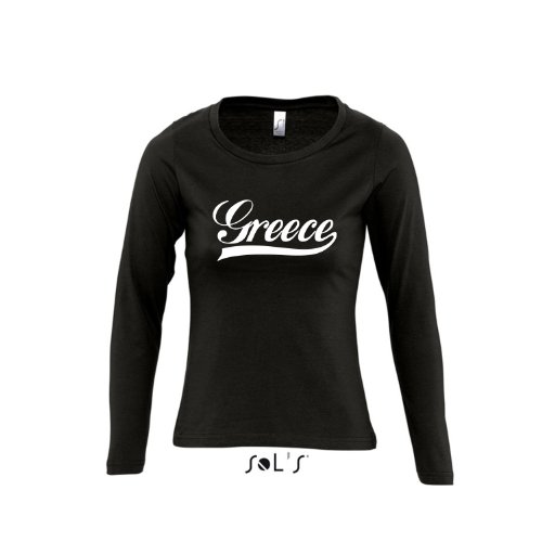 Griechenland Oldschool Greece LÄNDERSHIRT EM / WM FAN Trikot – Damen Langarm Longsleeve T-Shirt S-XL , Deep black – weiß , L
