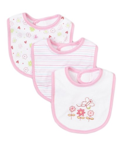 SpaSilk Baby-girls Newborn 3 Pack Butterfly Teething Bib, Pink, One Size