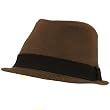 Tweed Stingy Brim Fedora Trilby Ribbon Hat Brown Medium Large
