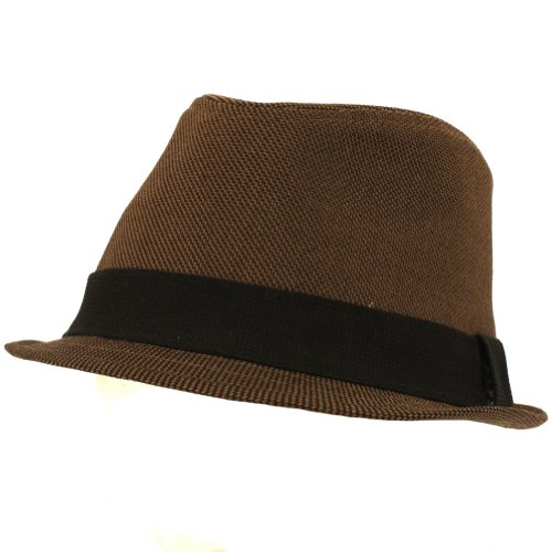 Tweed Stingy Brim Fedora Trilby Ribbon Hat Brown Medium Large
