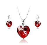 Swarovski - Boucles doreilles Rouge Crystal Heart & Ensemble pendentif
