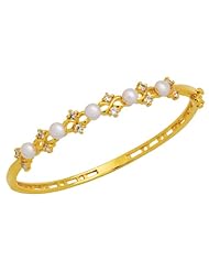 Trendy, Jewelry Cz Diamond Bangle Swiss Machine Cut, Embed Diamond 12 Pcs Diamond 2.0 Mm, Pearl 5 Pcs Size 4.2 Mm, Gold Coating 5 Microns Thick