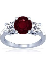 Platinum Round Cut Ruby Three Stone Ring