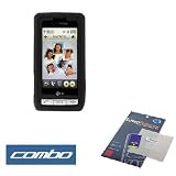 Black Flexible Soft Silicone Skin Case + Clear Reusable LCD Screen Protector for Verizon LG Dare VX9700 VX-9700 Cell Phone