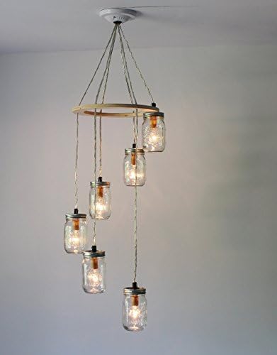 Spiral Mason Jar Chandelier, 6 Clear Jars, Bulbs Included