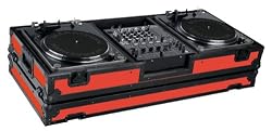 Marathon Flight/Road MA-DJ12WBLKRED Battle Red Black Series Coffin Case, Holds 2 Turntables with 12-Inch Mixer with Low Profile Wheels