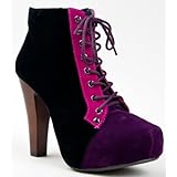 Qupid PUFFIN-38 Colorblock Chunky High Heel Lace Up Ankle Boot Bootie