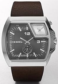 Diesel #DZ1417 Men's Leather Strap Grey Dial Dual Time Zone Watch