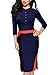 Miusol Women's Formal Stand Collar Navy Style 2/3 Sleeve Slim Pencil Dress