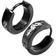 Black Stainless Steel Dragon Huggie Hoop Earrings