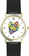 Dreidel Judaica Jewish Theme - WATCHBUDDY&reg; DELUXE TWO-TONE THEME WATCH - Arabic Numbers - Black Leather Strap-Size-Large ( Men's Size or Jumbo Women's Size )