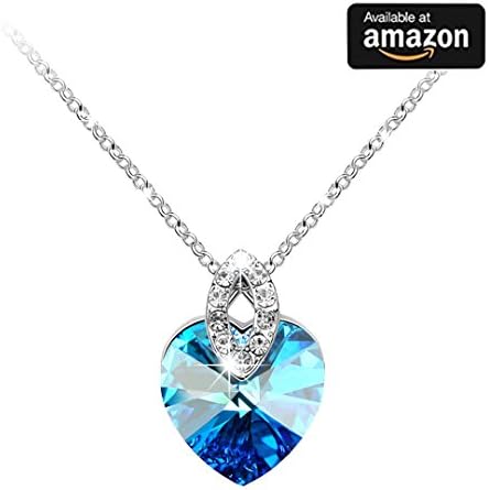 Fashion 18k White Gold Plated"Heart of the Ocean"Pendant Necklace Made with SWAROVSKI Crystal Jewelry