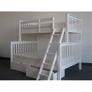 Bunk Bed Twin over Full Mission style in White with Drawers
