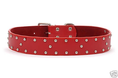 26 Inch Red Leather Studded Dog Collar