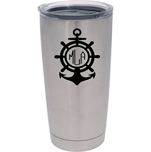 Nautical Anchor Monogram Vinyl Decal with Design, Color, and Size Options Laptop | Yeti | Window | Car | Truck Decal (3"x3")