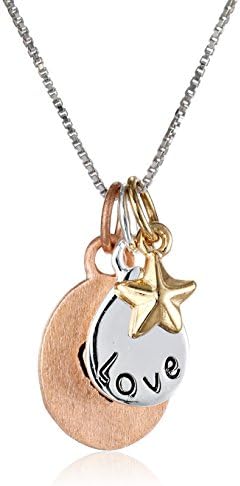 Tri-Colored Gold Flashed Sterling Silver "Love" with Heart and Star Three-Charm Necklace, 18"