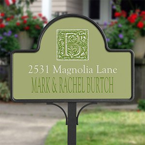Personalized Yard Stake Address Plaque - Floral Monogram