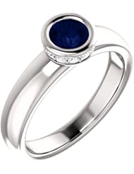 14K White Gold 5.00mm Round Cut Chatham Created Sapphire and Diamond Ring -- LIFETIME WARRANTY