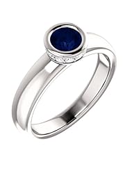 18K White Gold 5.00mm Round Cut Sapphire and Diamond Ring -- LIFETIME WARRANTY