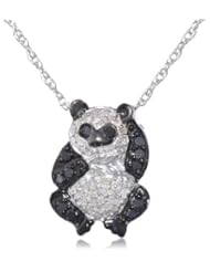 Sterling Silver Black and White Diamond Panda Pendant Necklace (1/3 cttw)