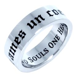 TWO SOULS ONE HEART RING - (FRENCH & ENGLISH) - Inspirational Jewelry- High quality etched stainless steel ring. Hypo-allergenic. Inspirational Relationship Jewelry Wedding Band / Wedding Ring / Promise Ring / Poesy Ring.