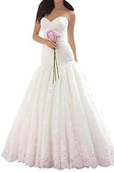 Strapless Lace Flared-Skirt Natural   Waistline Sweetheart Satin Floral Print Wedding Dress 