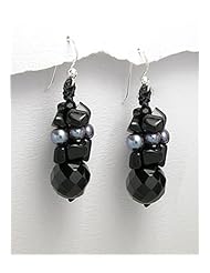 Cotton Onyx Earrings In 92.5 Sterling Silver