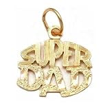 14K Gold Super Dad Charm Diamond-Cut Father Daddy 14mm