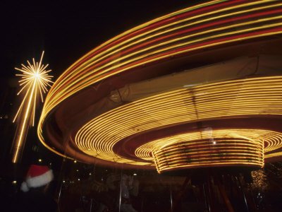 Christmas Star and Carousel at Night, Seattle, Washington, USA Photographic Poster Print by John & Lisa Merrill, 24x32