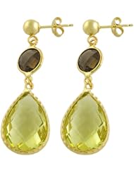 3 Carats Peridot, Smoky Quartz 14 Karat Yellow Gold Drops Earrings