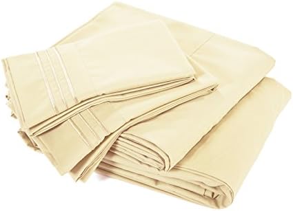 Casa Decor Specialist Wrinkle Free & Super Soft 100% Brushed Microfibre Solid 4 Piece Bedding Deep Pocket Bed Sheet Set 7 Colors Available in All Sizes (Full, Cream Yellow)
