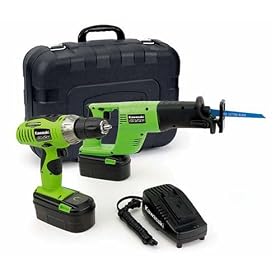 Kawasaki 840089 Green 19.2v Cordless Drill and Reciprocating Saw Set