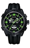 Nautica Men's Chronograph Watch, Black Ion Plated Stainless Steel Case, Green Details & Date A43006G