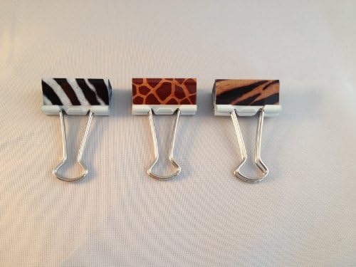 Set of 12 Animal Print Binder Clips - Zebra Giraffe Tiger