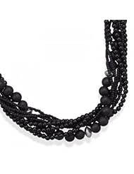 MMA Silver - 18 inch+3 inch Multistrand Black Onyx and Glass Bead Necklace