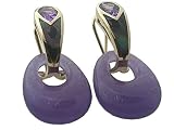 Lavender Jade Aurora Earrings with Amethyst and Black Mother Of Pearl, 14k Gold