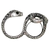 2 Finger Snake Ring with Rhinestones In Burnished Silver