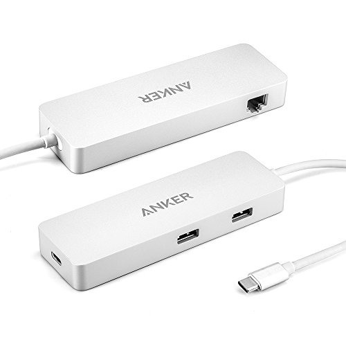 Anker Premium USB-C Hub with Ethernet and Power Delivery, with 2 USB 3.0 Ports, 1 USB-C Recharging Port, 1 Ethernet Port and Aluminum Exterior for the new MacBook 2016 and ChromeBook Pixel
